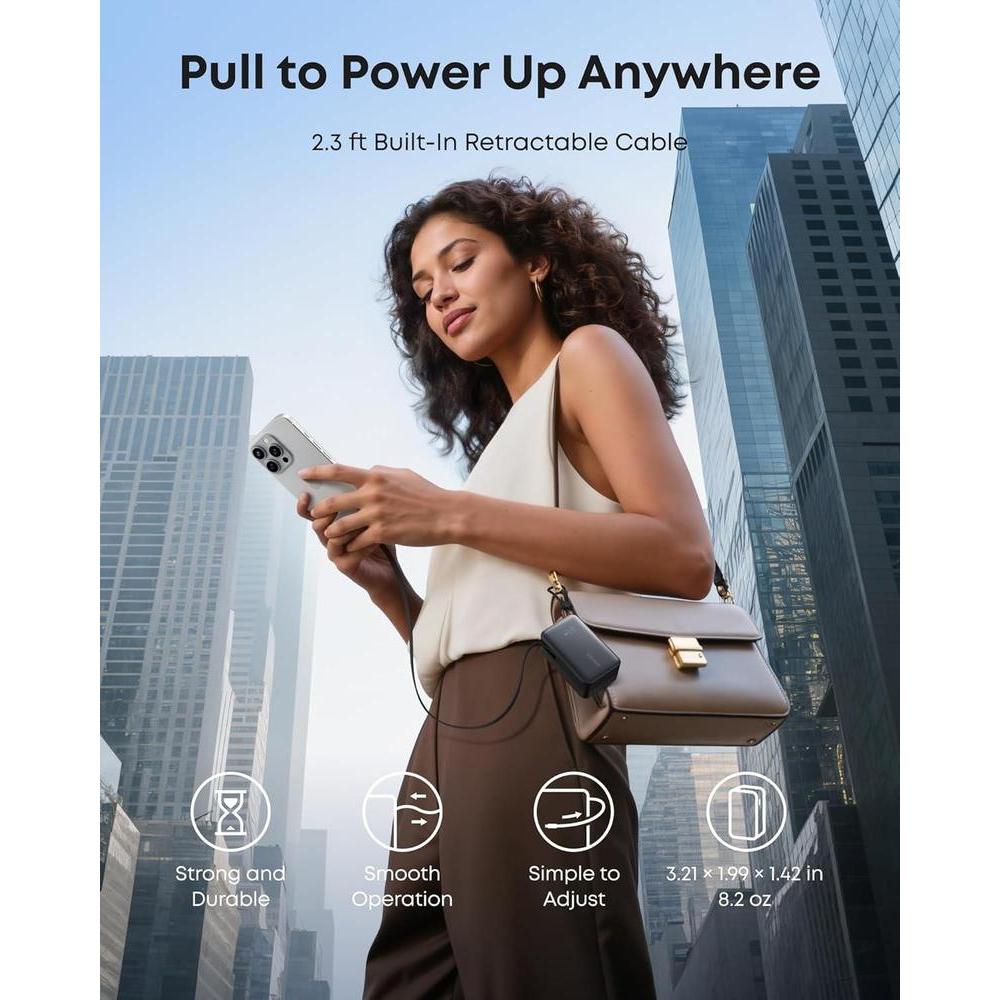 Anker Nano Power Bank, cargador portátil de 10,000 mAh con cable retráctil de alta potencia y pantalla inteligente