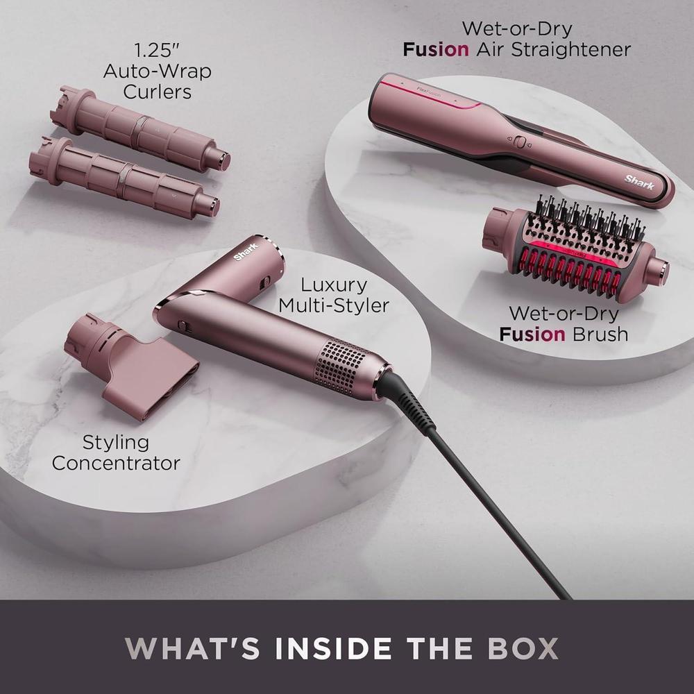 Shark FlexFusion: Plancha de pelo y potente secador con cepillo Fusion, estilo de aire cerámico y rizadores automáticos