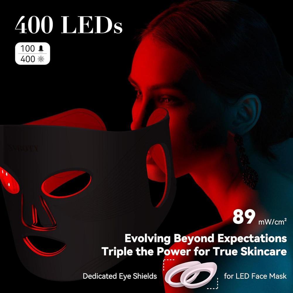 Máscara facial LED con terapia de luz roja, 4 modos, control remoto recargable, luz azul, naranja, infrarroja y roja
