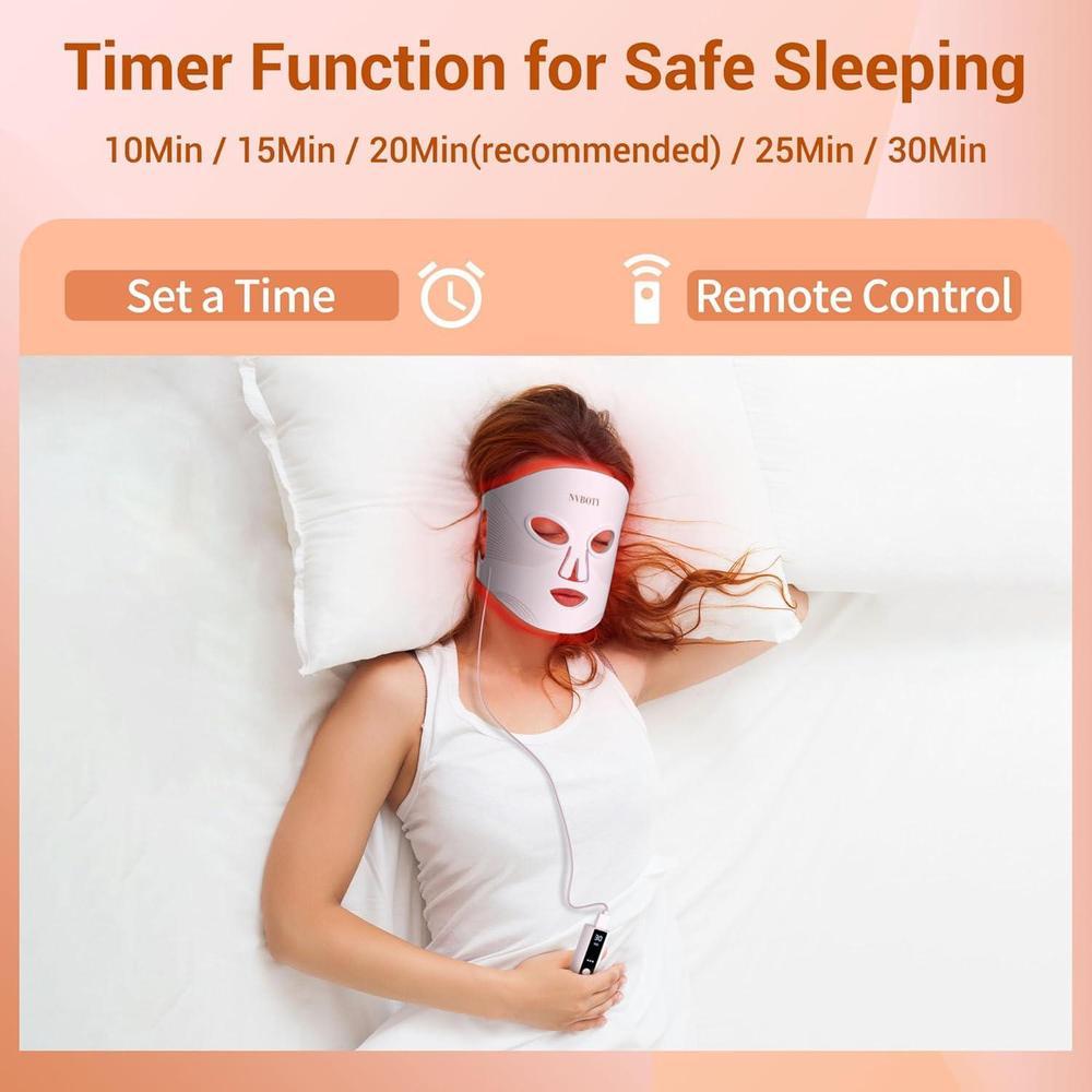 Máscara facial LED con terapia de luz roja, 4 modos, control remoto recargable, luz azul, naranja, infrarroja y roja