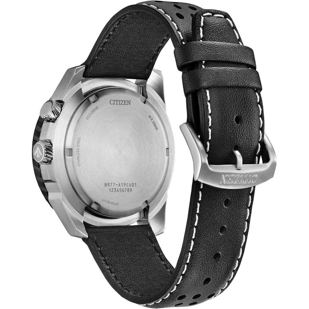 Citizen Reloj Eco-Drive Promaster Nighthawk para hombre, correa de cuero negro, esfera negra, hora dual, resistente al agua