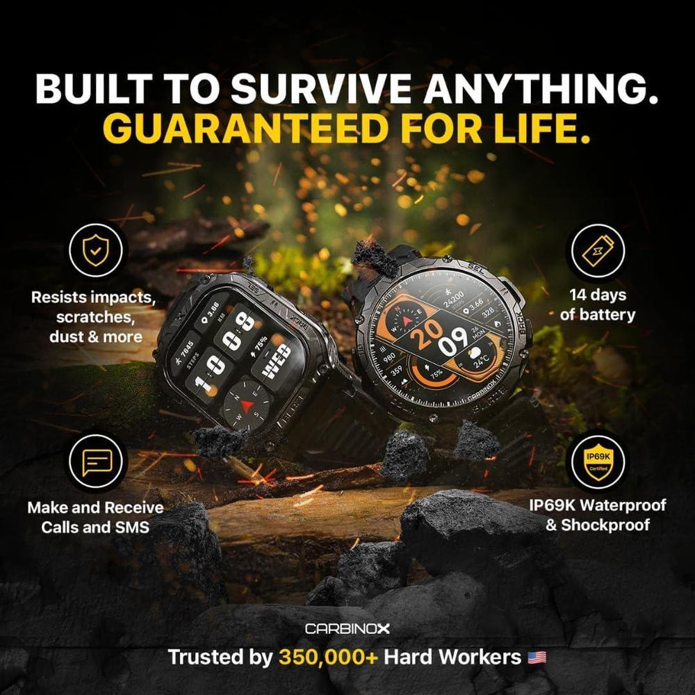 CARBINOX Blaze Smartwatch con GPS, resistente, 170+ modos deportes, Gorilla Glass, llamadas, compatible Android iOS