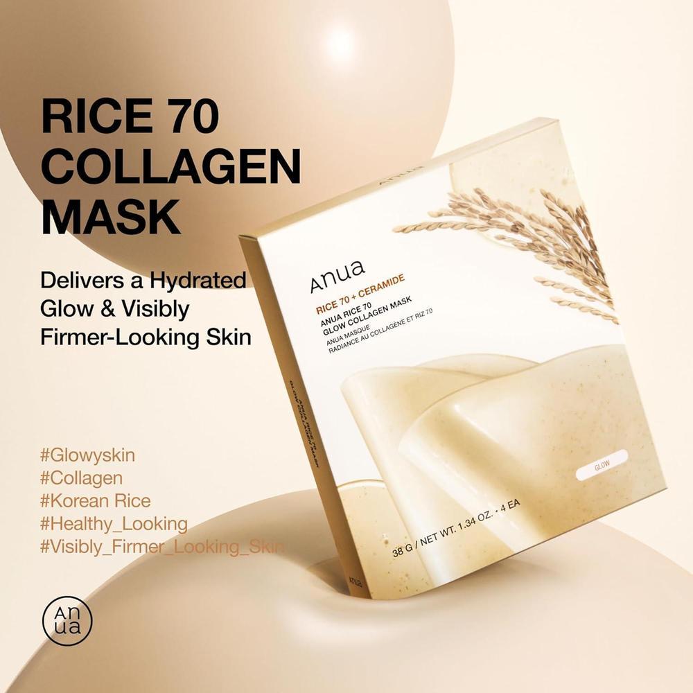 ANUA Rice 70 Máscara de Colágeno Facial Nocturna, Hidratante y Reafirmante para Piel Luminosa