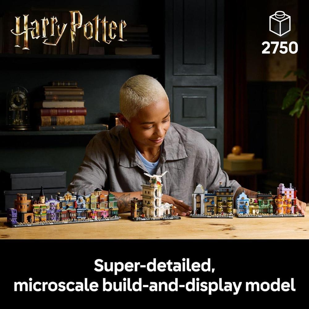 LEGO Harry Potter Diagon Alley Wizarding Shops Juego de construcción para adultos con 12 microfiguras, regalo ideal para fans