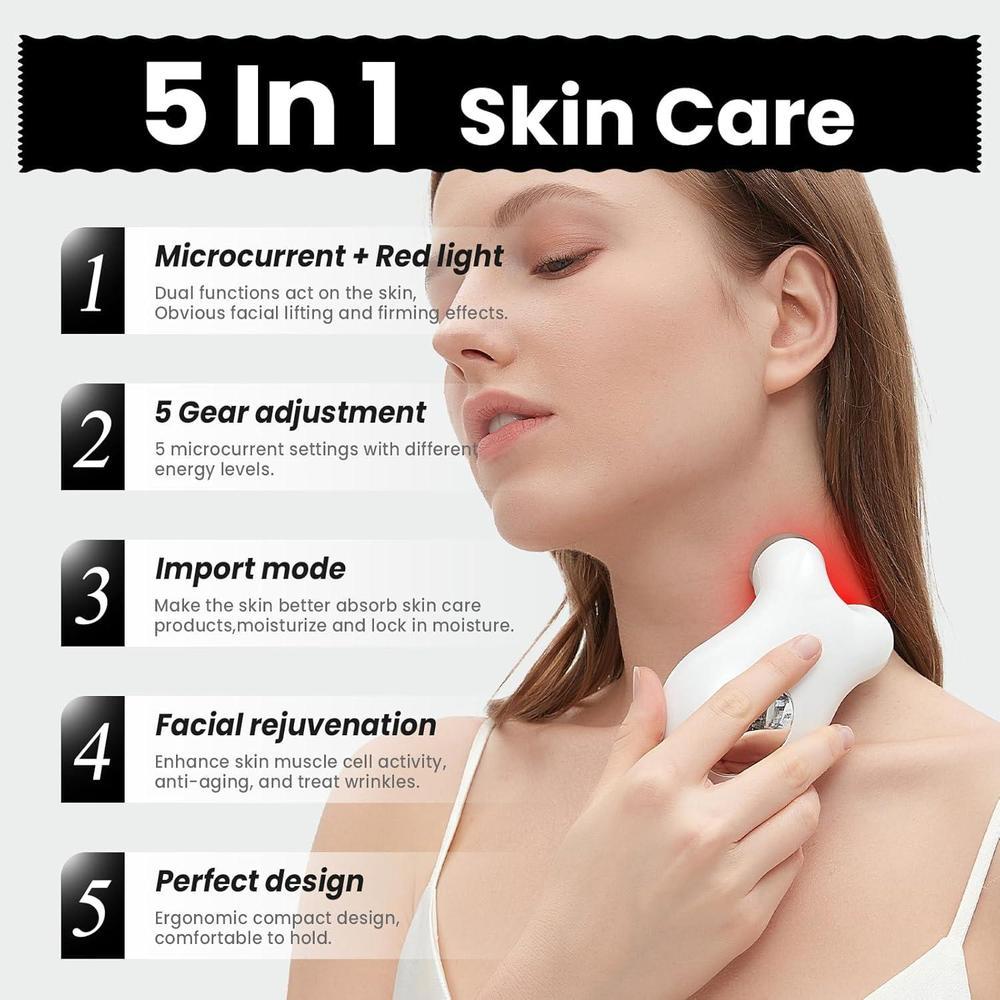 Dispositivo Facial con Tecnología de Microcorriente y Luz Roja para Levantar el Rostro y Tensar la Piel, Antiarrugas Inteligente