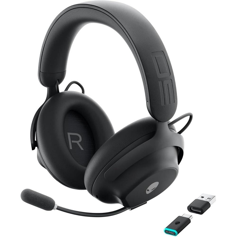 Alienware Pro Wireless Gaming Headset - Wired/Wireless, Bluetooth 5.3, 15 Minute Fast Charging, Audio Output 20 Hz, Battery Talk Time (ANC on) Up to 24 Hrs (Bluetooth), Dark Side of The Moon