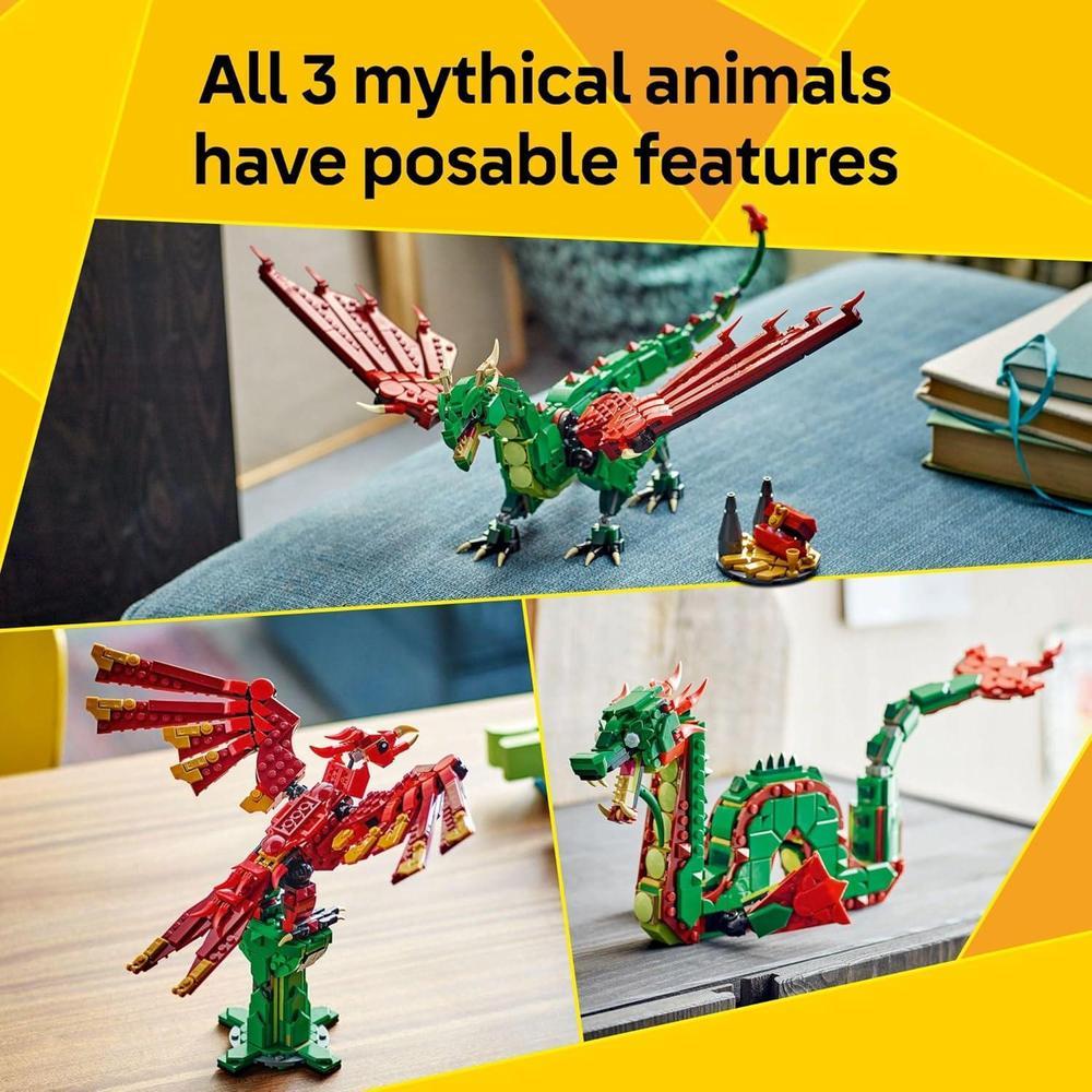 LEGO Creator Juguete medieval 3 en 1 con dragón, serpiente marina y fénix para niños y niñas
