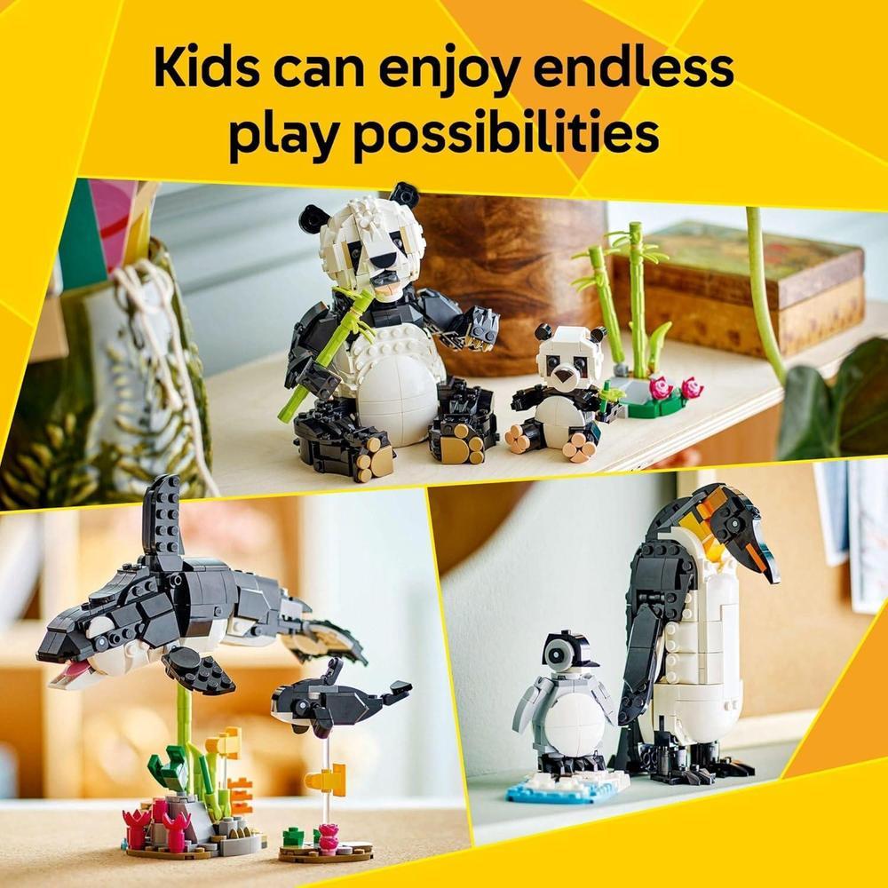 LEGO Creator 31165 permite construcción 3 en 1 de animales: panda, pingüino, orca. Diversión creativa para niños 8 años+