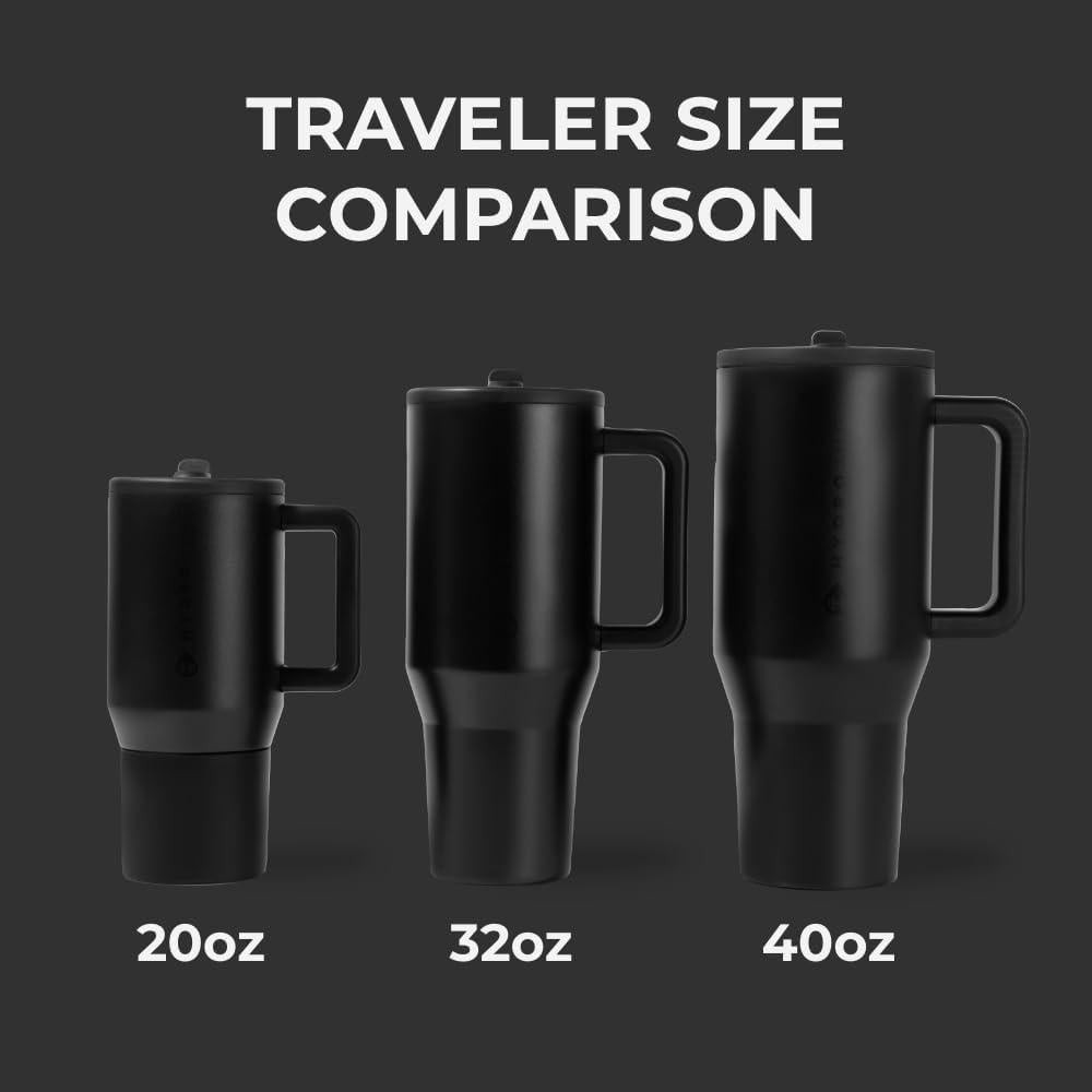 HydroJug Traveler - Vaso moderno con asa y pajilla abatible, resistente a fugas, reutilizable, aislado de acero inoxidable con base de goma