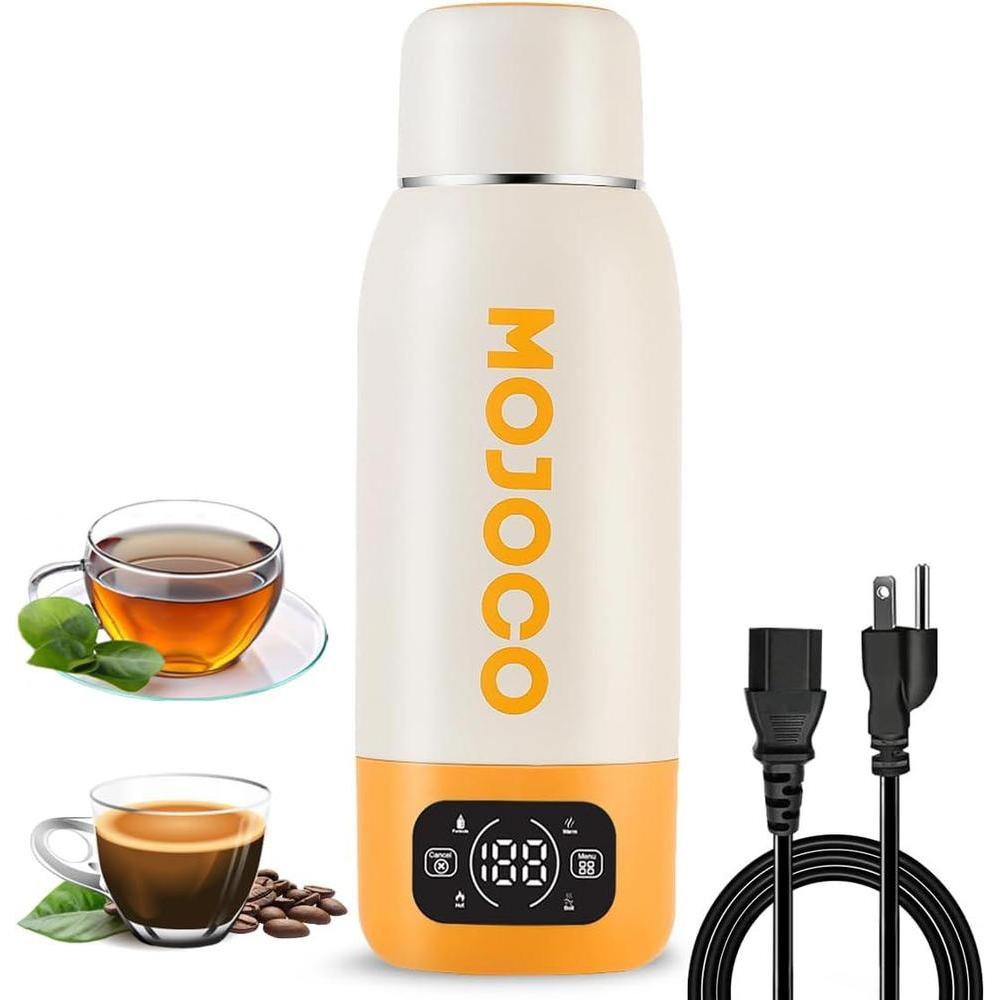 Mojoco Portable Electric Kettle - 20oz Leak Proof Travel Kettle for Coffee, Tea - Vacuum Insulated Stainless Steel Portable Water Boiler - Small Water Heater for RV, Camping
