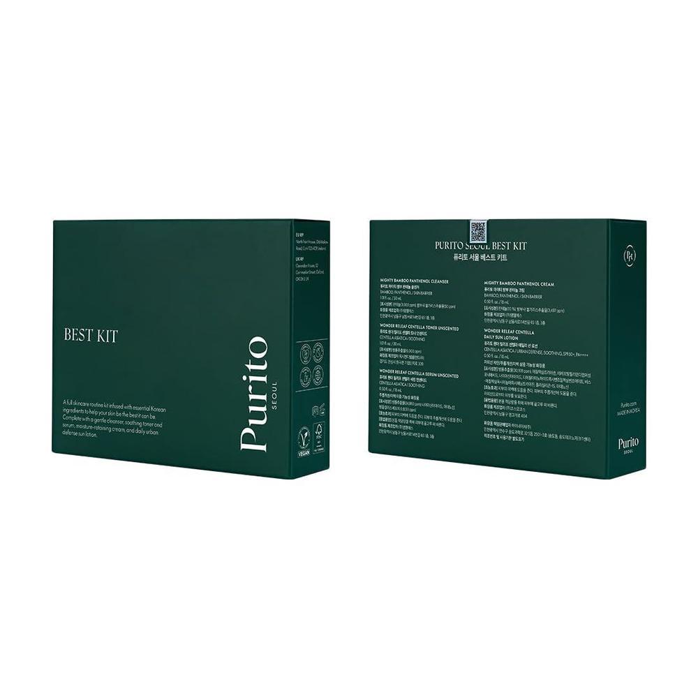 PURITO SEOUL Best Kit - Rutina de cuidado facial con limpiador, suero, tónico y crema, para todo tipo de piel, set de regalo K-Beauty