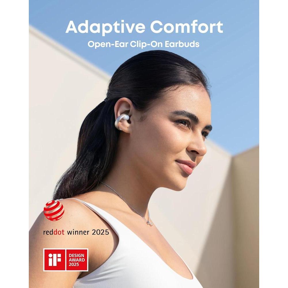 Soundcore AeroClip, Auriculares De Oreja Abierta Con 12mm De Diámetro De Sonido Y Llamadas Claras Con 4 Micrófonos, Niebla De Champán