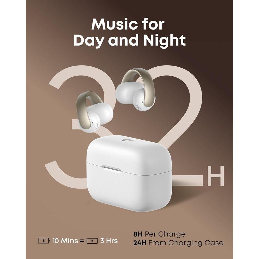 Soundcore AeroClip, Auriculares De Oreja Abierta Con 12mm De Diámetro De Sonido Y Llamadas Claras Con 4 Micrófonos, Niebla De Champán