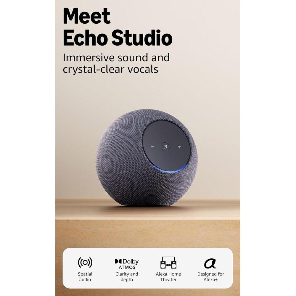 Amazon Echo Studio (newest model), our best Echo Studio yet, with immersive spatial audio and Dolby Atmos, designed for Alexa+, Graphite