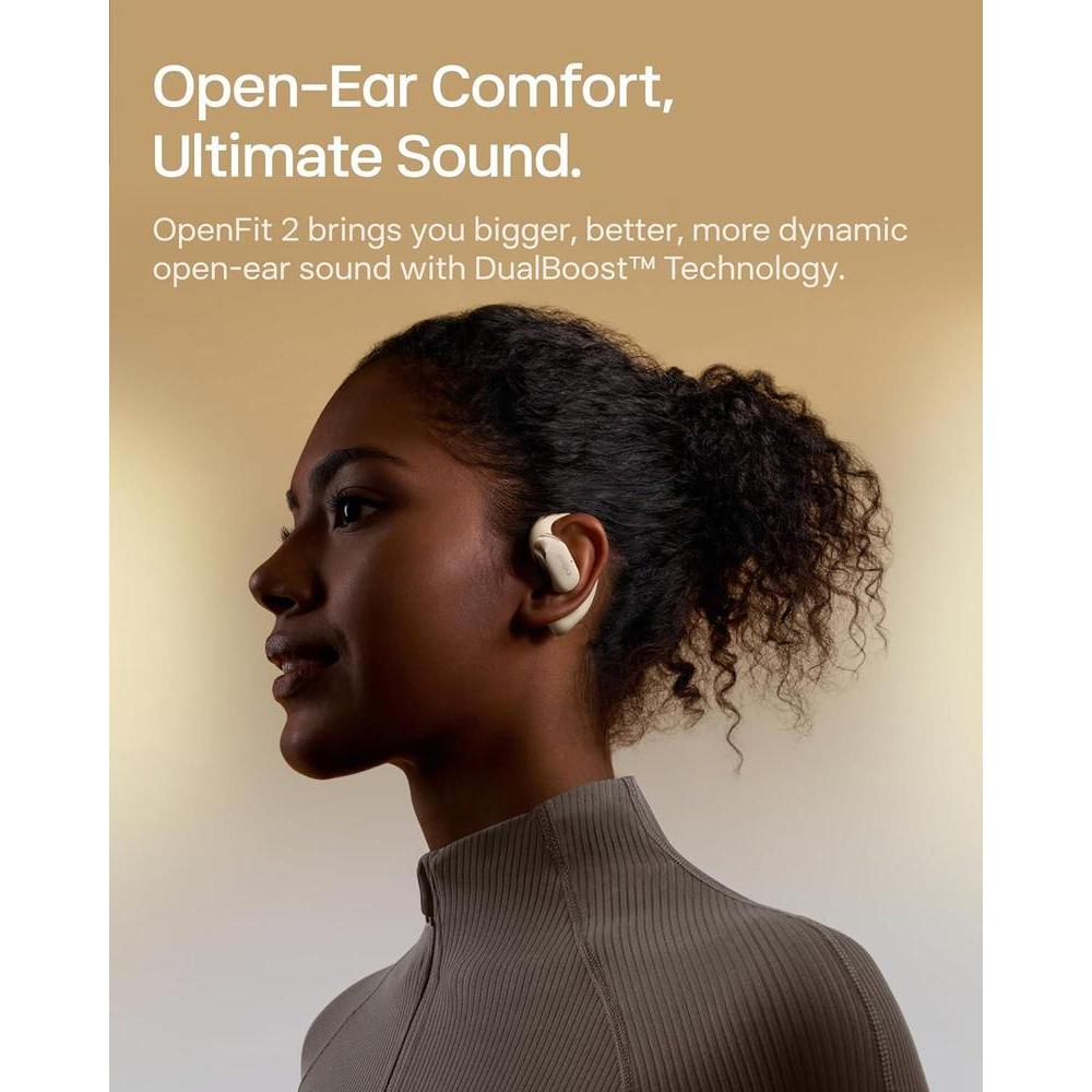 Auriculares De Oreja Abierta Shokz Openfit 2 Bluetooth, Micrófono, 48 Horas Reproducción, Carga Rápida, Beige