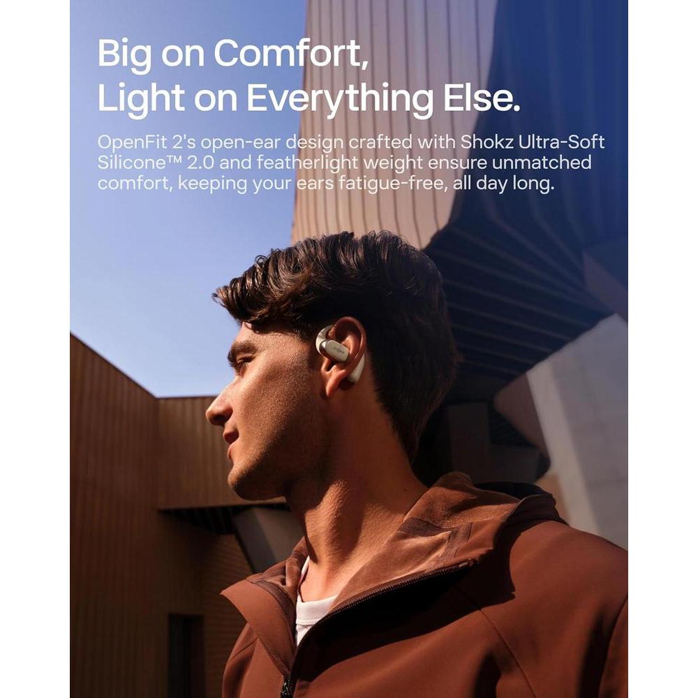 Auriculares De Oreja Abierta Shokz Openfit 2 Bluetooth, Micrófono, 48 Horas Reproducción, Carga Rápida, Beige