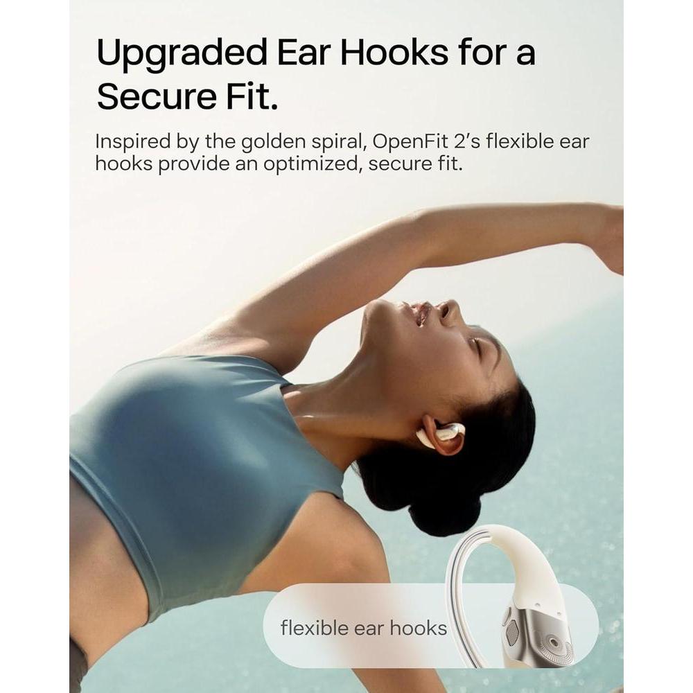 Auriculares De Oreja Abierta Shokz Openfit 2 Bluetooth, Micrófono, 48 Horas Reproducción, Carga Rápida, Beige