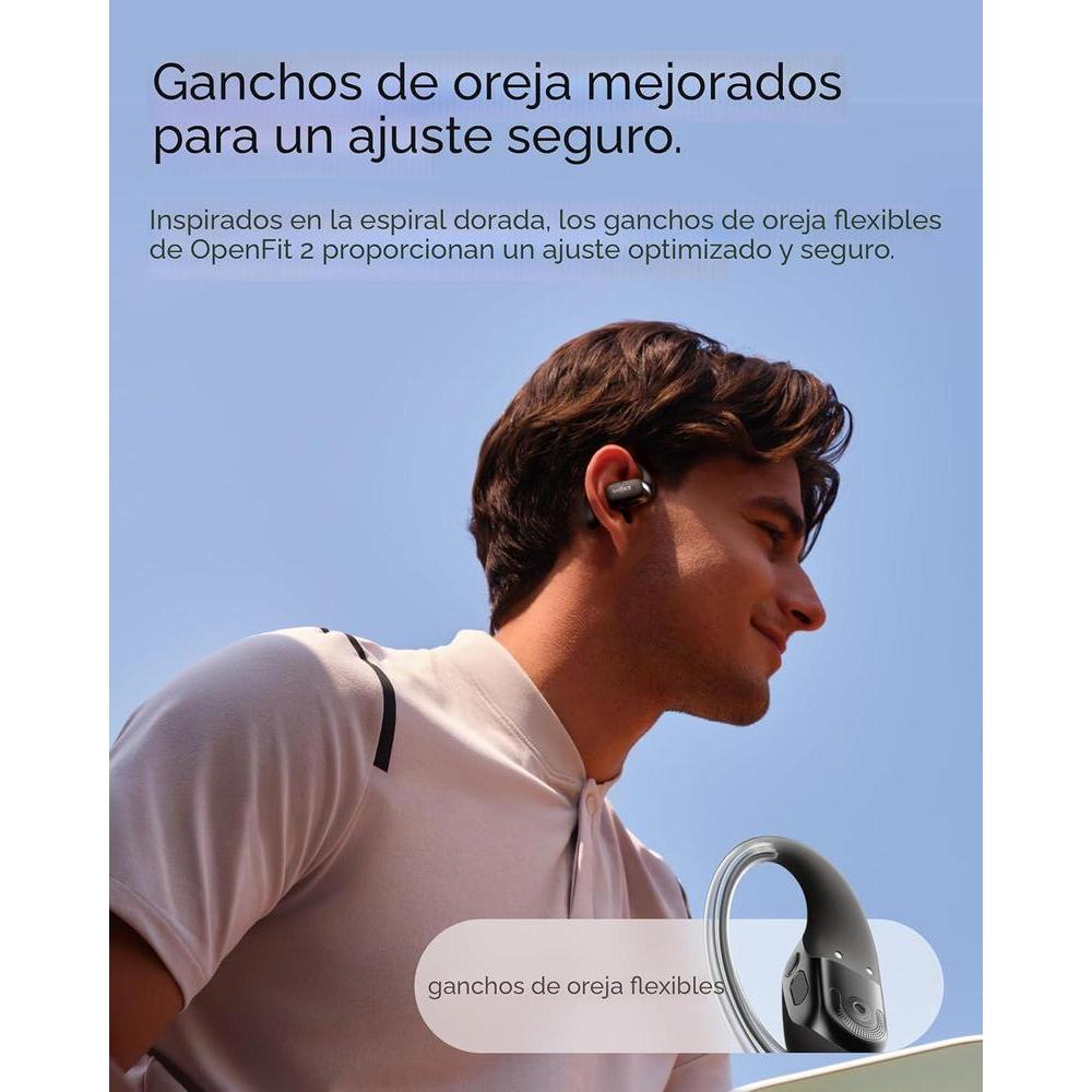 Shokz Openfit 2: Auriculares Abiertos Bluetooth Con Micrófono Y Gancho Para La Oreja, 48h Reproducción, Negros