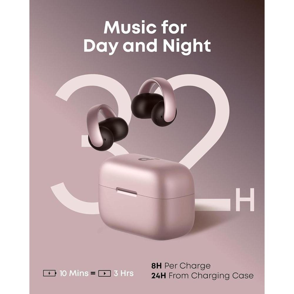 Auriculares Soundcore AeroClip Anker Oído Abierto, Comodidad Adaptativa, Llamadas 4 Mics IA, Marrón Rosado