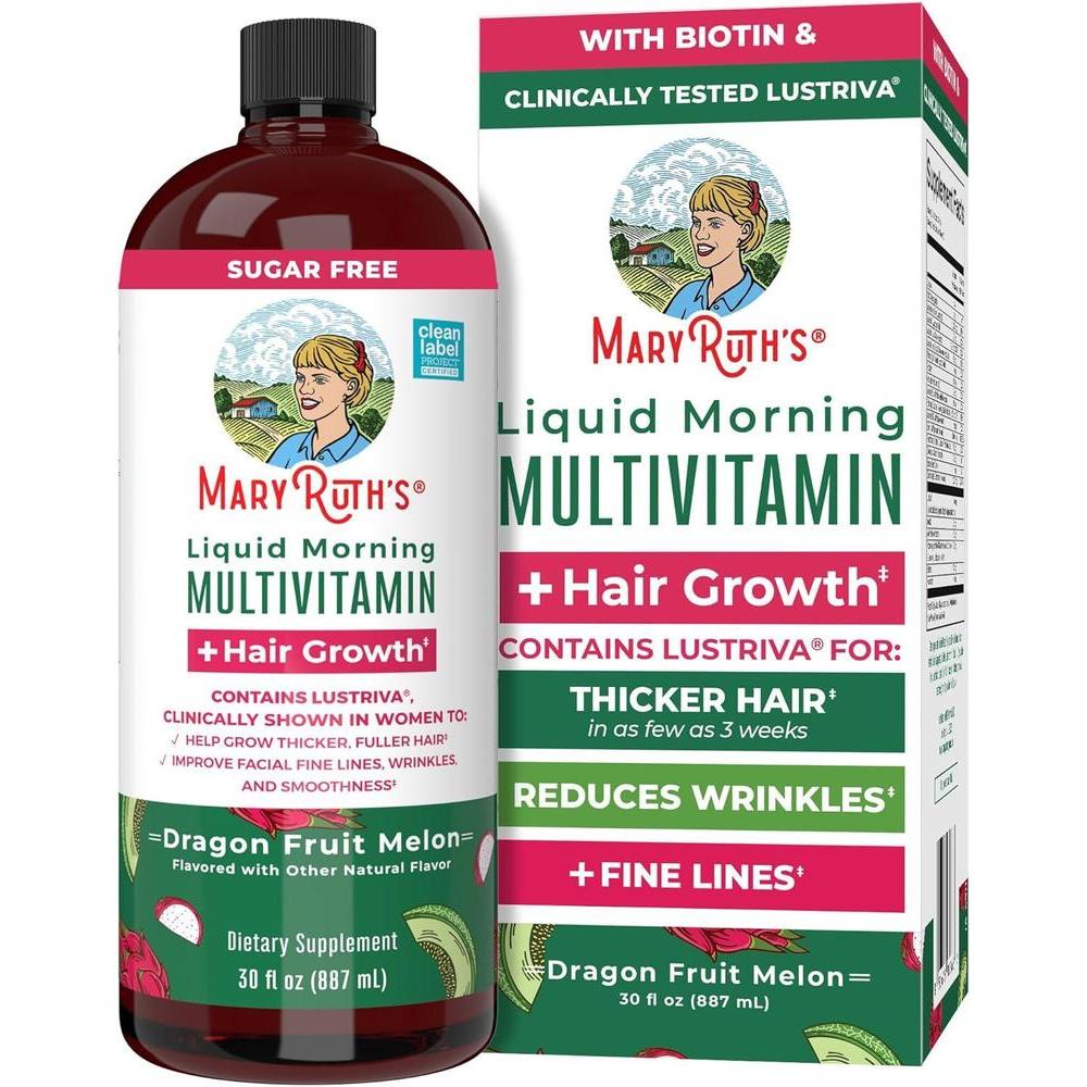 MaryRuth's Multivitamina Líquida+Crecimiento del Cabello | Clínicamente probada para cabello más espeso y arrugas faciales en mujeres | Biotina 10000mcg | Suplemento para el crecimiento del cabello