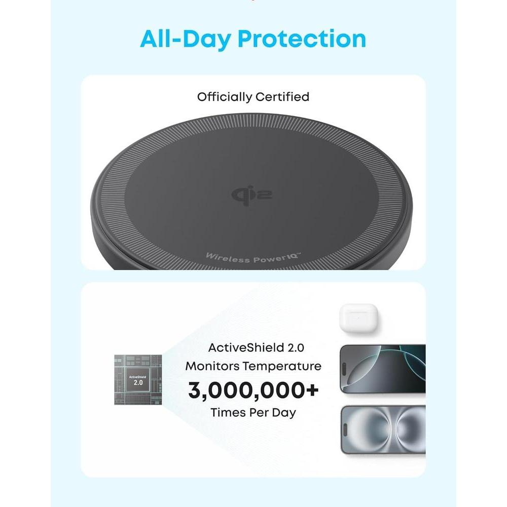 Anker Zolo Cargador inalámbrico magnético con certificación Qi2 de 15W, compatible con MagSafe para iPhone y AirPods