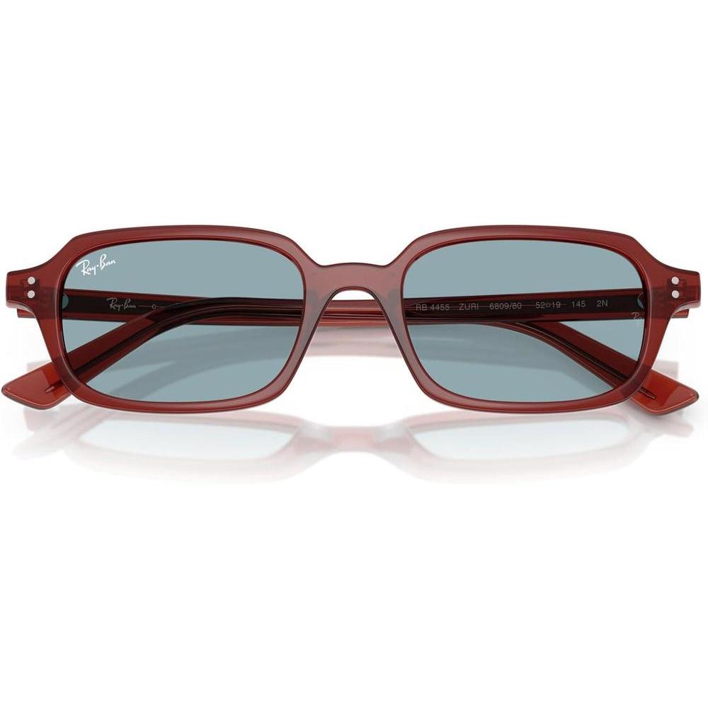 Ray-Ban RB4455 Zuri Gafas de Sol con Marco Cuadrado Marrón Oxidado y Lentes Azules, Protegen contra Rayos UV