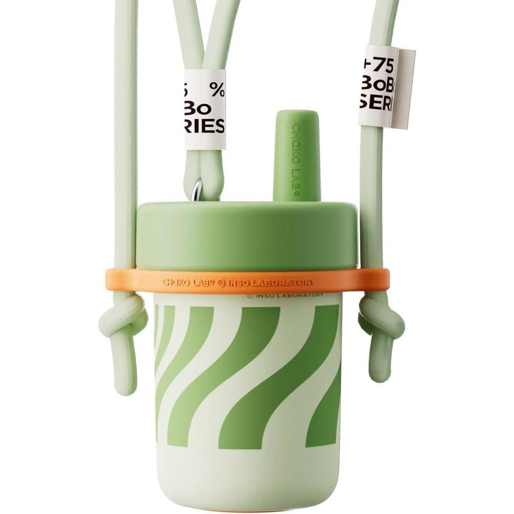 Kids Water Bottle with Carrying Rope and Straps | Ceramic liner 16oz for School and Trvels | Two Travel Carrying Options | Avocado Green