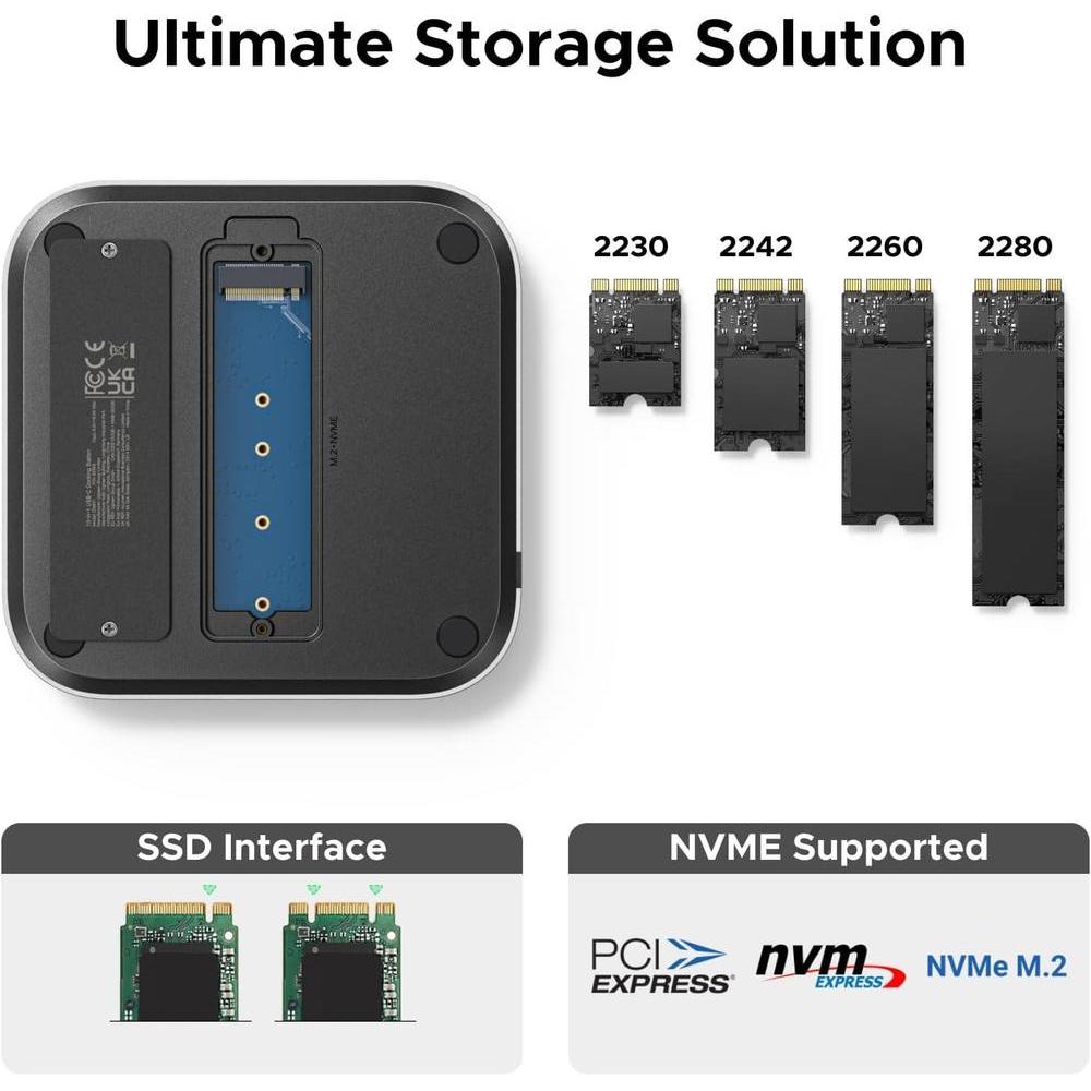 UGREEN Dock con Soporte DP Hub para Mac mini M4/M4 Pro 2024, SSD M.2 NVMe, Conectividad 10G, 4K, USB A/C, SD/TF, Audio