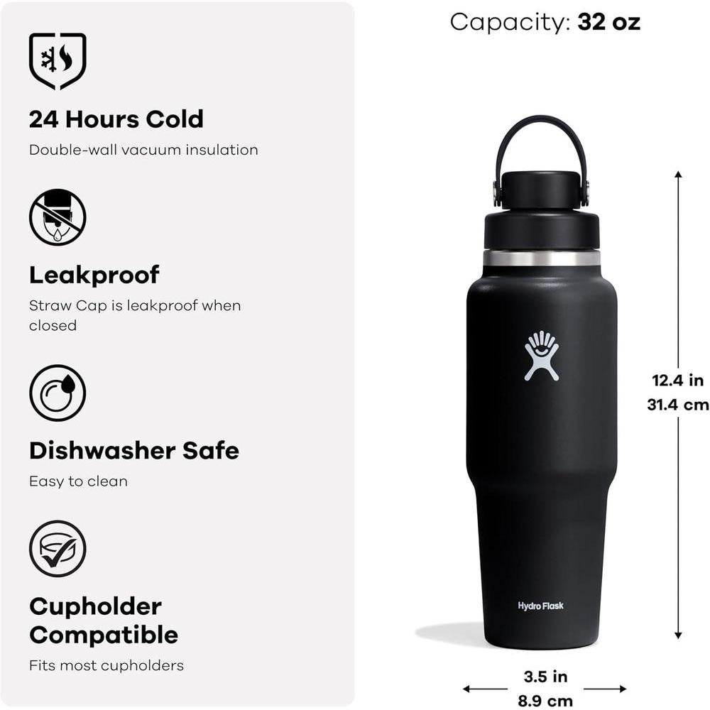 Botella de viaje Hydro Flask con tapa a prueba de fugas y aislamiento al vacío, compatible con portavasos, color Surf