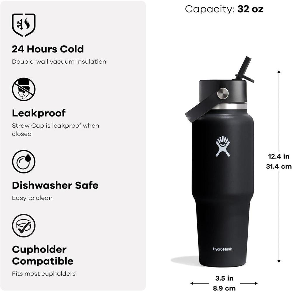 Hydro Flask, botella de viaje con tapa flexible, modelo Birch, compatible con portavasos, 32 oz, aislamiento al vacío