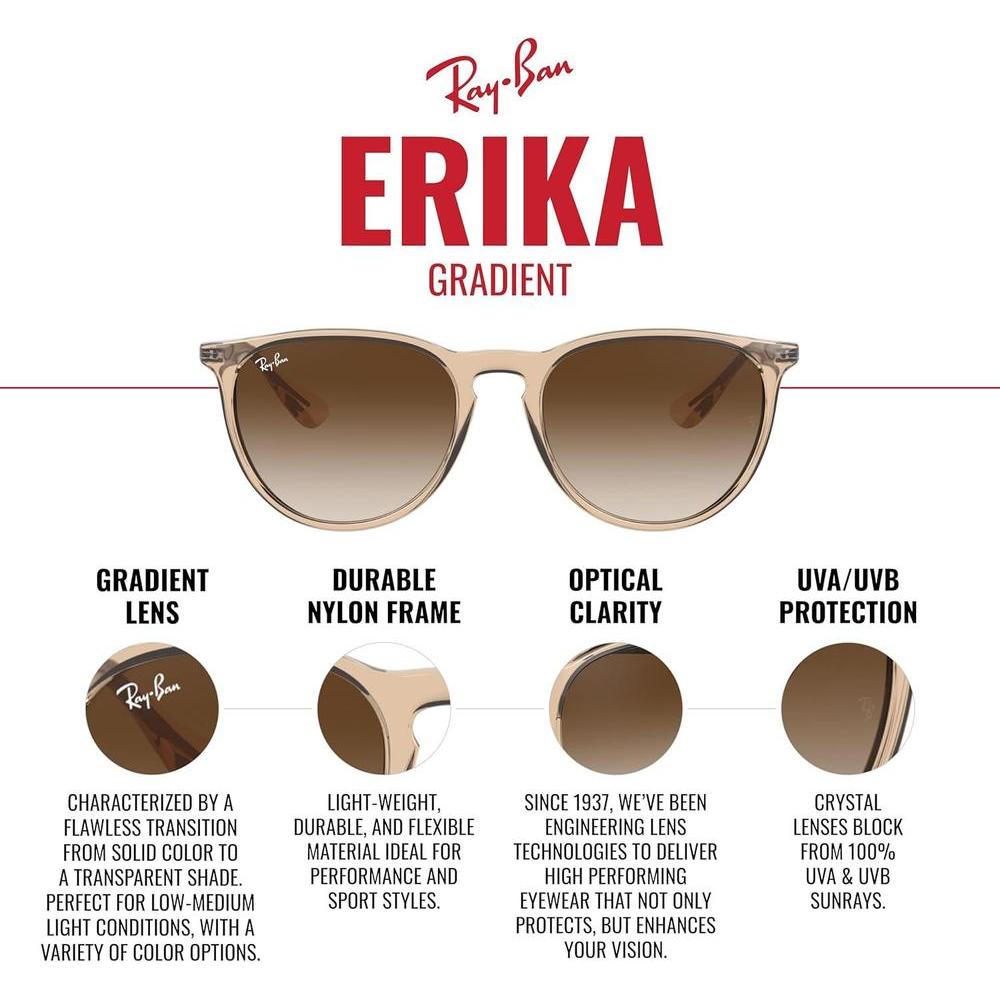 Ray-Ban Rb4171 Erika, gafas de sol redondas con protección UV y estuche incluido