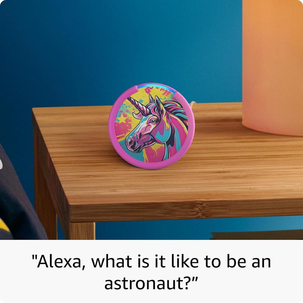 Amazon Echo Pop Kids, diseñado para niños, con control parental y 6 meses de Amazon Kids+, diseño Unicorn