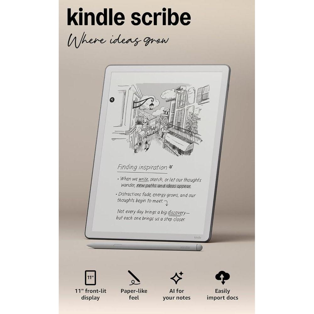 Amazon Kindle Scribe 32GB (newest model) — 11” paper-like display with front light — Thinner, lighter, faster — Write in notebooks, documents, and books. Includes Premium Pen - Graphite