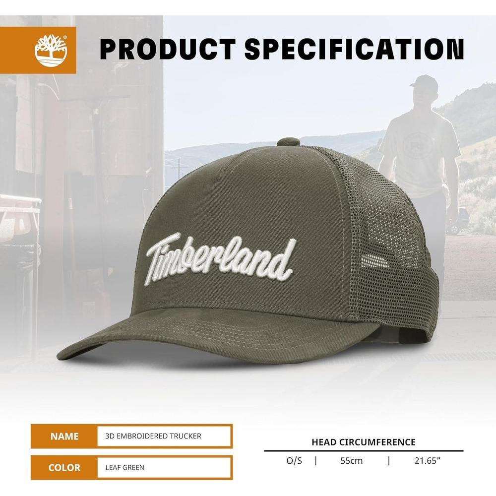 Gorra de camionero para hombre Timberland, algodón duradero y ajustable, con parte trasera de malla transpirable