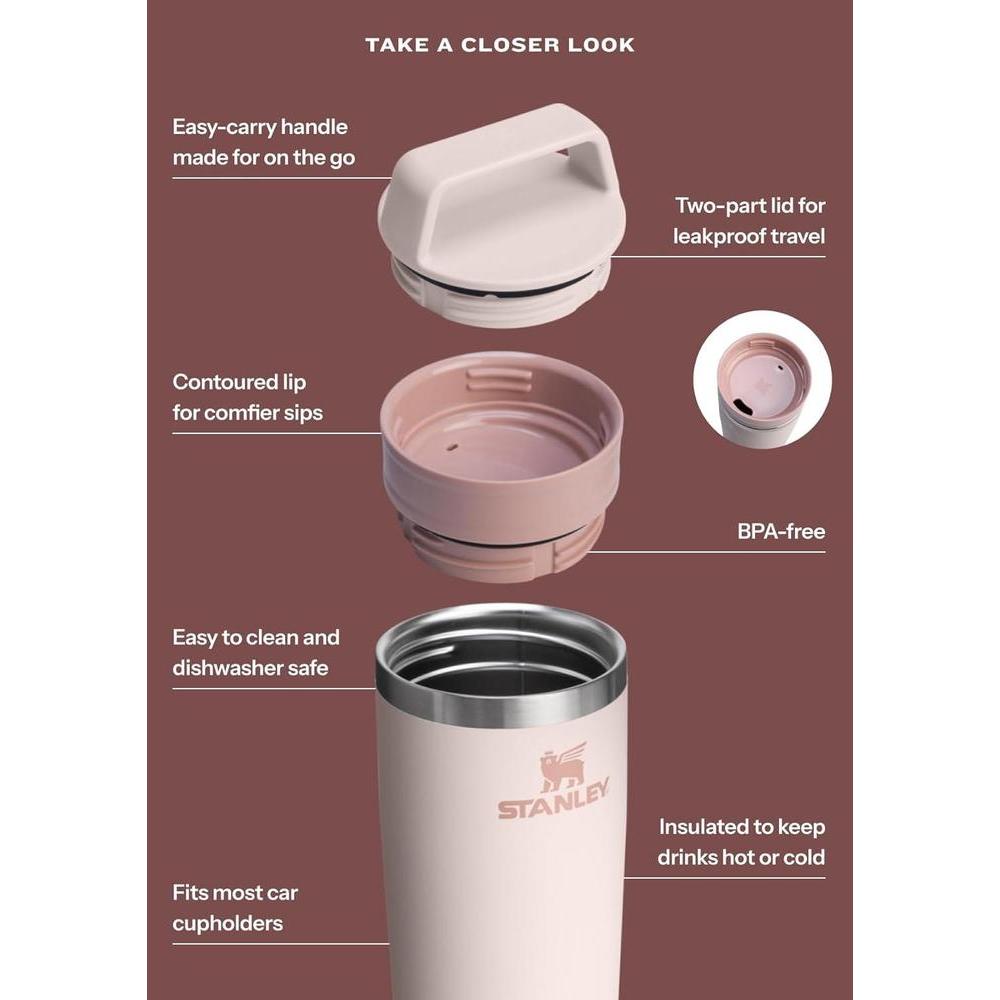 Taza de viaje STANLEY Cafe To Go de acero inoxidable, a prueba de fugas, con tapa de dos piezas para café y té