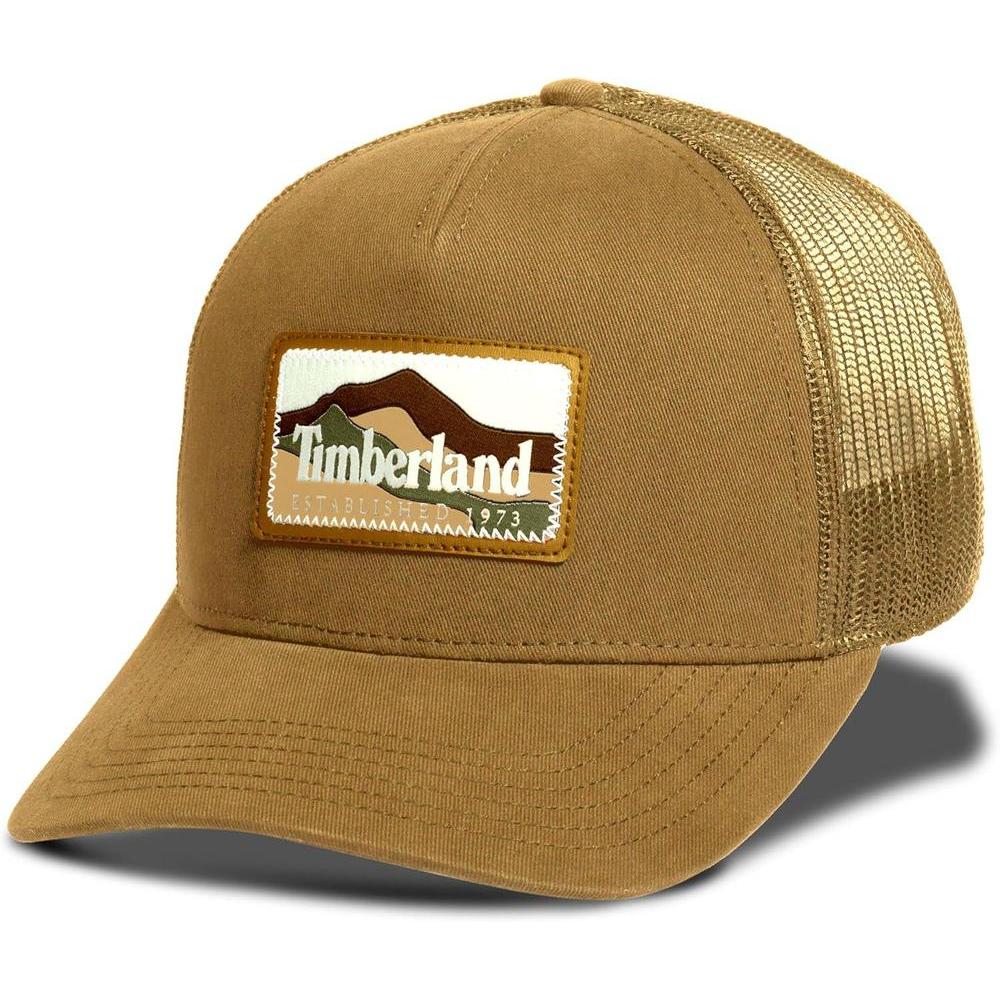 Timberland Men's Mountain Patch Trucker Hat, Adjustable Mesh Back, Curved Brim, One Size
