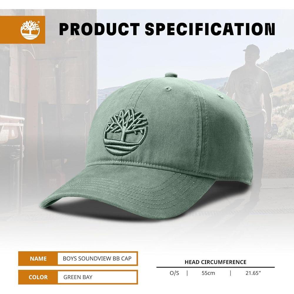 Gorra de béisbol Timberland Soundview para niños, lona de algodón ajustable, ligera y duradera de talla única