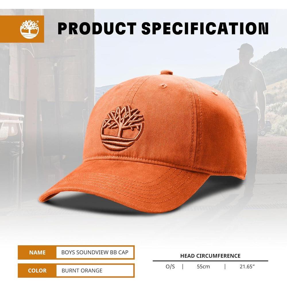 Timberland Soundview - Gorra de béisbol infantil, lona de algodón, ajustable, ligera, duradera, talla única