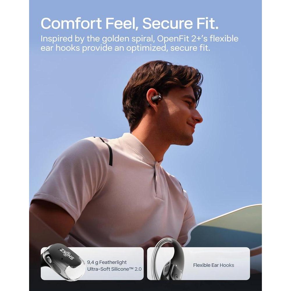 Shokz Auriculares De Oreja Abierta Openfit 2+, 48H Reproducción, IP55 Resistente Al Agua, Negro