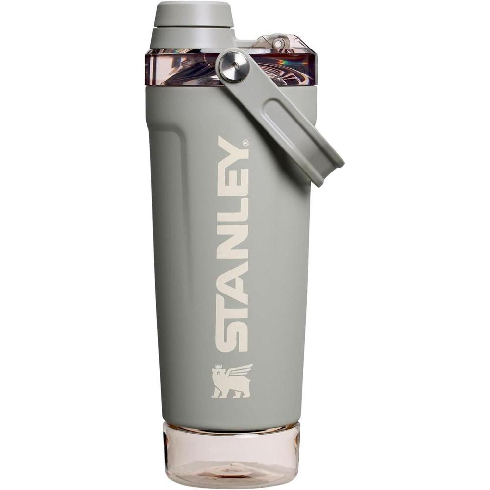 Stanley Activate Shaker Bottle 20 oz | Leakproof Insulated Stainless Steel Shaker Cup | Base Storage and Twist On Fast Flow Lid | Protein Shakes and Pre Workout Powder | BPA-Free | Sage Grey