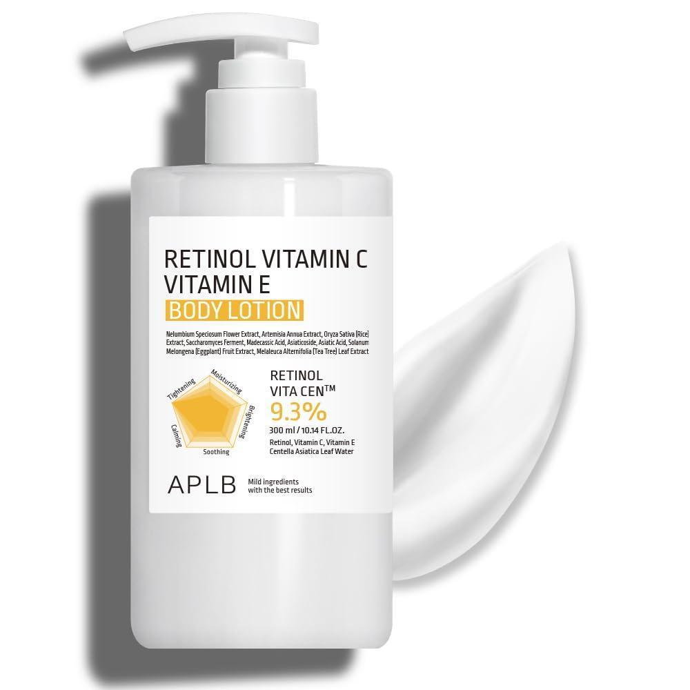 APLB Retinol Vitamina C Vitamina E Loción Corporal | RETINOL VITA CEN™ 9.3% 10.14 FL.OZ/Cuidado de la piel coreano, hidratación duradera, cuidado de arrugas, revitaliza para una suavidad y mejora la