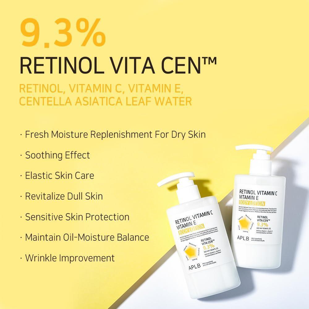 Loción APLB con Retinol, Vitamina C y E para cuidado de la piel, hidratación duradera y mejora de textura con Centella 3x