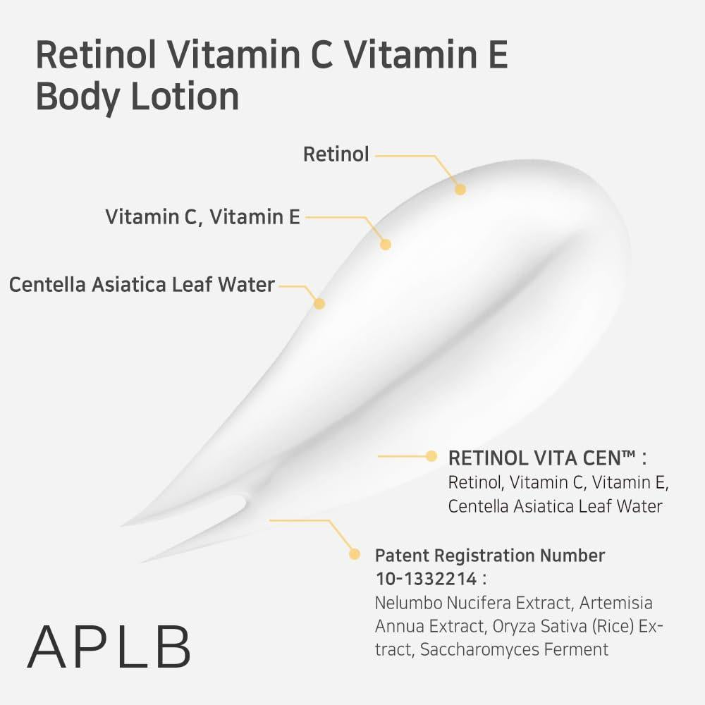 Loción APLB con Retinol, Vitamina C y E para cuidado de la piel, hidratación duradera y mejora de textura con Centella 3x