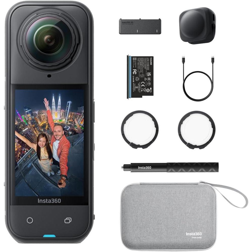 Insta360 X5 Essentials Bundle - Waterproof 8K 360° Action Camera, Leading Low Light, Invisible Selfie Stick Effect, Rugged and Replaceable Lens, 3-Hour Battery, Built-in Wind Guard, Stabilization