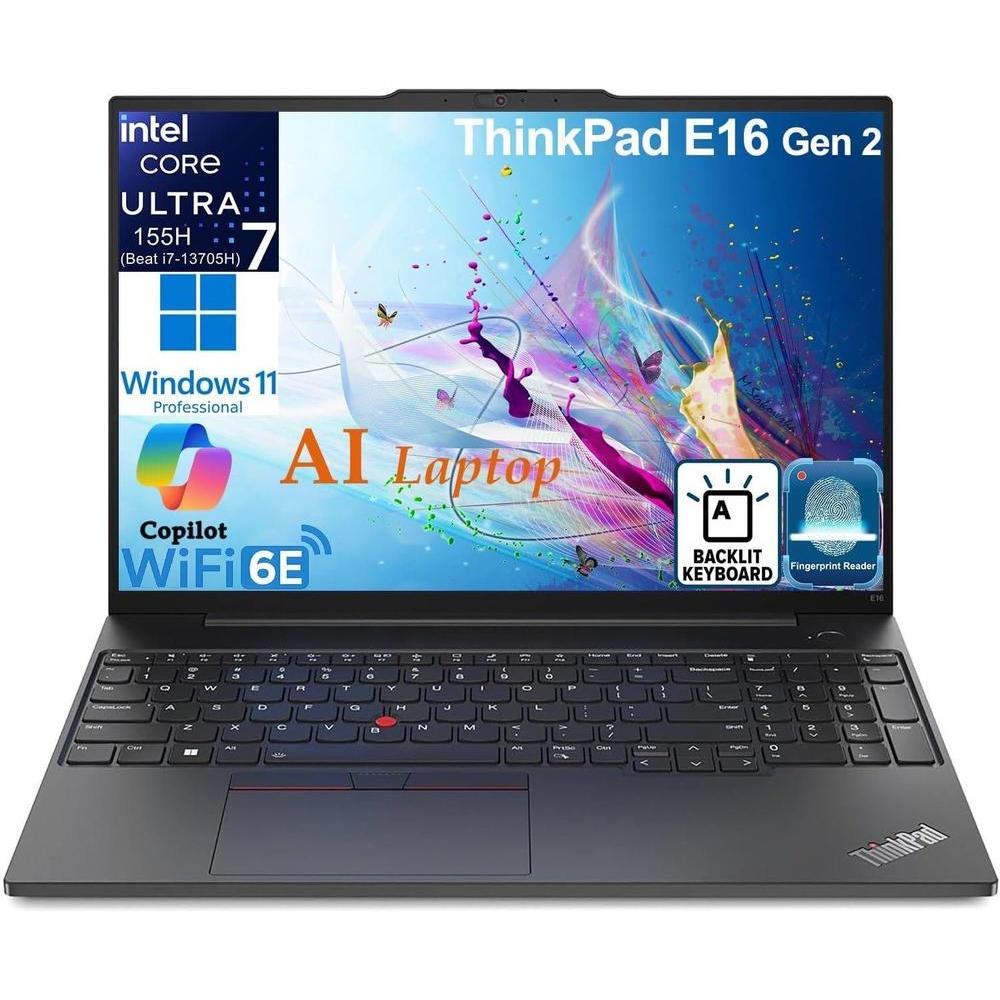 Lenovo ThinkPad E16 G2 Business Laptop Computer, Intel 16-Core Ultra 7 155H (Beat i7-13705H), 64GB DDR5 RAM, 2TB PCIe SSD, 16" FHD+, WiFi 6E, Backlit Keyboard, Fingerprint Reader, W11 Pro, Vent-Hear