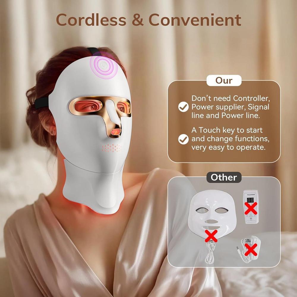 Máscara de terapia de luz roja para cara, LED inalámbrica recargable por USB C, ideal para hogar, trabajo, yoga y más actividades