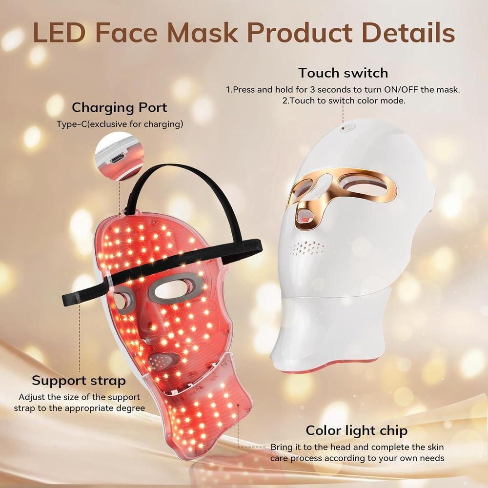 Máscara de terapia de luz roja para cara, LED inalámbrica recargable por USB C, ideal para hogar, trabajo, yoga y más actividades