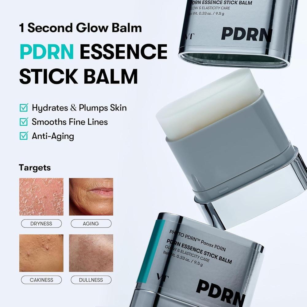 VT COSMETICS PDRN Essence Stick, bálsamo de colágeno multiarrugas todo en uno para ojos y cuello, base de maquillaje brillante
