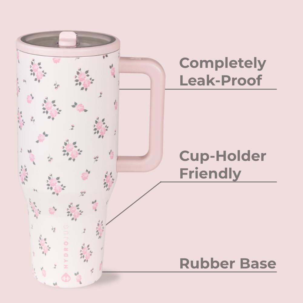 HydroJug Traveler - Botella reutilizable con popote abatible, resistente a fugas y de acero inoxidable con base de goma