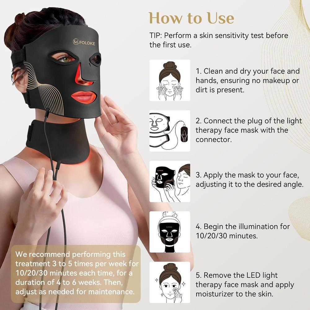 Máscara de terapia LED para cuidado avanzado de la piel facial y de cuello, rejuvenecimiento casero con colágeno